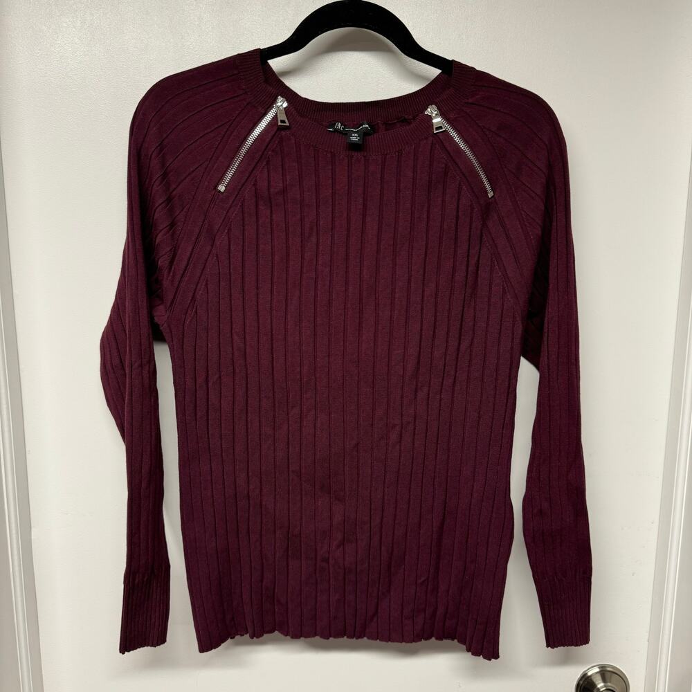 INC International Concepts Dark Cherry Red Ribbed Pullover Sweater Womens XXL